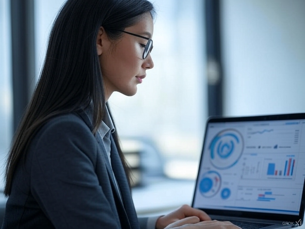Utilities analysis stock photo with woman using a laptop